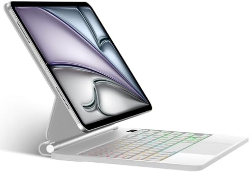 SENGBIRCH Coque Magic Clavier pour iPad Air 11 M3 2025/M2 2024 - AZERTY Français Bluetooth Clavier avec pavé Tactile, Magic Keyboard pour iPad Air 11/Pro 11 (4-1ème) Gén, Blanc