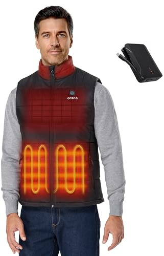 ORORO Men’s Heated Gilet, Up to 13.5H Warmth, Heated Vest with Collar Heat | Long-lasting heated gilet, up to 13.5 hours of warmth, water & wind resistant, for commuting, dog walking, and school runs