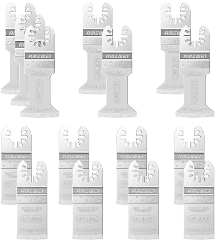 AMZWEI 15PCS Diamond Oscillating Tool Blades, Curved Edge Long Multi Tool Blades for Grout Removal, Cleaning Mortar, Fit Dewalt Milwaukee Rockwell Ridgid Ryobi Chicago Craftsman.(Thickness: 1/13 Inch)