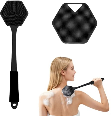 Jedroc Back Scrubber for Shower - Long Handled Bath Brush, 15 Dual-Sided Silicone Bristles with Massage Beads, Silicone Body Brush for Skin Massage and Body Exfoliator,Non-Slip (2 Pack)