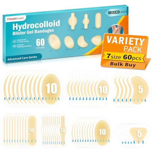 60PCS Blasenpflaster Hydrokolloid Pflaster Wasserdicht Gel Pflaster | Geeignet für Ferse/Zehen/Vorfuß fersenschutz zur Vorbeugung von BlasenKombipackung