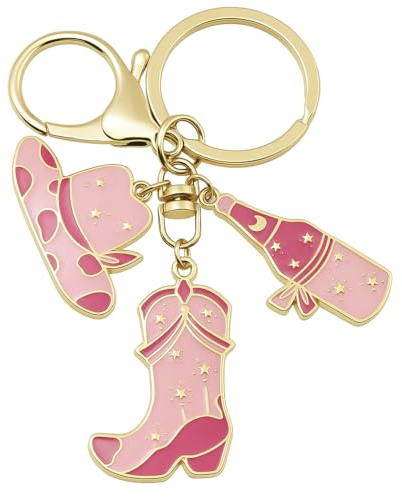 Porte-Clés Cowgirl – Porte-Cléf Western Bagages Décor Breloques De Sac Pour Femmes, Décorations Chapeau De Cowboy Rose, Bottes Et Bouteille, Porte-Clé Cool Cadeau Pour Filles Et Femmes