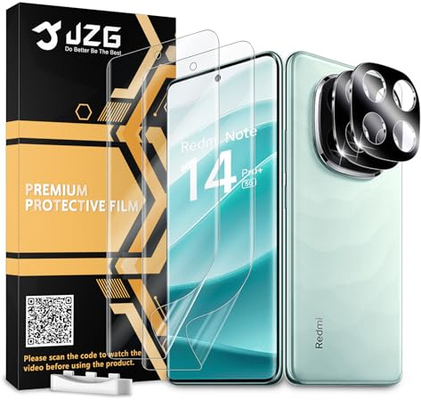 JZG 2 x Protector Pantalla para Redmi Note 14 Pro Plus 5G (6,67 Pulgadas) con 2 x Protector de Lente de Cámara, Autorreparación, Compatible Huellas Dactilares ID, HD Clara, Antiarañazos