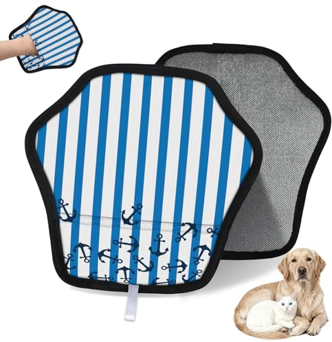 WowPrint Stripe Anchor Gant d'épilation d'animaux pour chat et chien - Gants électrostatiques réutilisables pour poils d'animaux domestiques - Outil de brosse pour canapé, vêtements, tapis, meubles