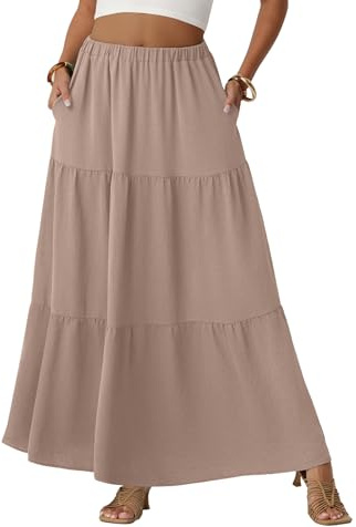 Lepunuo High Waisted Maxi Skirt Women Casual Flowy Trendy Cute Long Skirts with Pockets