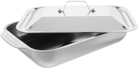 Housoutil Teglia Rettangolare in Acciaio Inox 41x22x7,5 Cm con Coperchio, Vassoio Profondo per Arrosti e Pesce, Teglia da Forno Versatile per Cucina Domestica e Grigliate all’Aperto