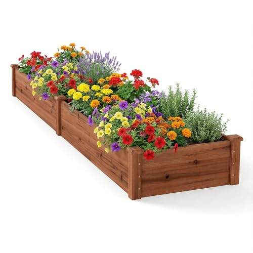 GOPLUS Carre Potager en Bois sur Pieds Surélevé de Jardin, 120x44x51 CM, Potager Exterieur avec 5 Trous de Drainage, Lit Jardin pour Fleurs, Légumes, Herbes, Idéal pour Balcon, Terrasse (Brun)
