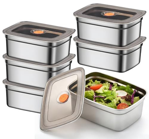 6 contenitori salvafreschezza in acciaio inox con coperchio, 1000 ml, contenitore in acciaio inox, contenitore ermetico con coperchio, impilabile, contenitore per congelatore