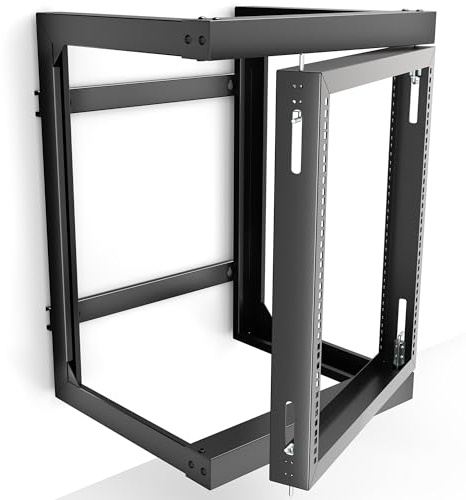 VIVO MOUNT-SC12U 12U Wandmontierter offener Rahmen Server-Rack für 48,3 cm (19 Zoll) IT-Netzwerkgeräte und AV-Geräte, 180-Grad-Schwenktor, 47 cm tief, Schwarz