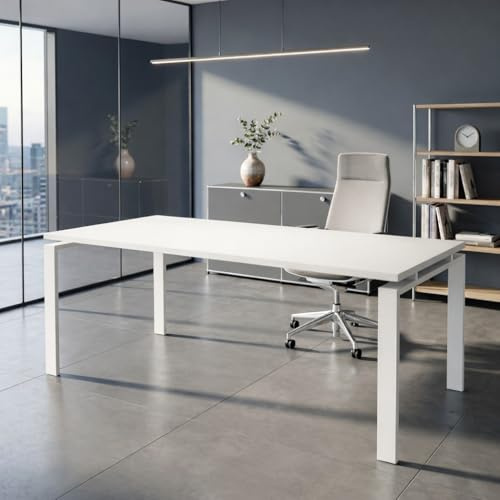 OFIFACTORY Mesa Oficina Profesional | Escritorio Madera con Tablero de Melamina 25 mm para Despacho, Teletrabajo, Ordenador o Estudio | Mesa Ordenador Escritorio Grande (Blanco, 160X80)