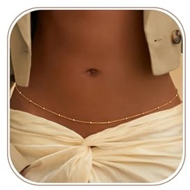 Waist Chain for Women 14K Gold/Silver Plated Body Chain Beads Link Belly Belt Belly Chains Waist Beads Chains Adjustable Bikini Body Jewelry Daily Belts Gifts for Women