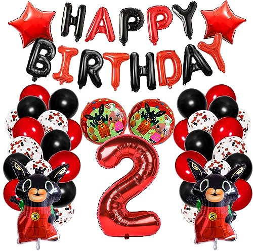 Bing - Set di decorazioni per feste, 38 pezzi, palloncini a forma di stella, palloncini a forma di coniglio Bing, palloncini decorativi con paillettes, finitura metallica, glitter, per compleanno dei