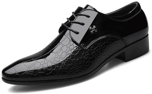 EsaSam Scarpe Eleganti da Uomo in Vernice Pelle Lucida con Stampa Coccodrillo Oxford Formali per Smoking per Matrimonio, Affari e Festa