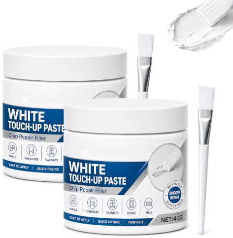White Furniture Touch-Up Paste with Brush, 40g/1.41 Oz, For Scratches on Walls, Cabinet Doors, And Baseboards (2PCS)
