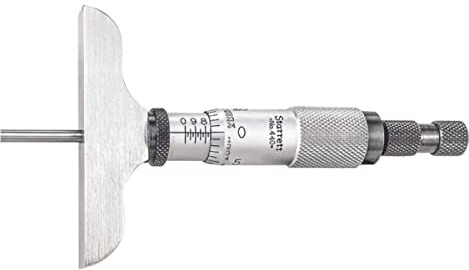 Starrett 440Z-3RL Vernier Depth Gauge, Ratchet Stop, Lock Nut, Micrometre Type, 0-3 Range, 0.001 Graduation, 2.5 Base, 3 Rods, +/-0.0001 Accuracy