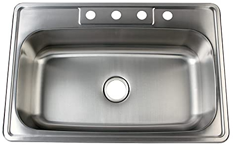 Kingston Brass Gourmetier GKTS332290 Studio Self Rimming Single Bowl Sink, 33-Inch L x 22-Inch W x 9-Inch H, Brushed Stainless Steel