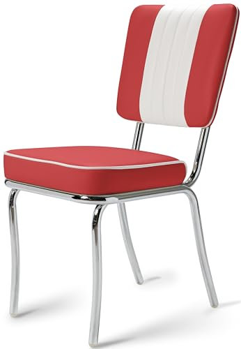 Bel Air 2er Set Esszimmerstühle mit Armlehnen - Freischwinger im Retro-Stil, Stahllegierung, Kunstleder, Schaumstoffpolsterung - Belastbarkeit bis 120 kg - Ideal für Büro, Zuhause, Küche - Red/White