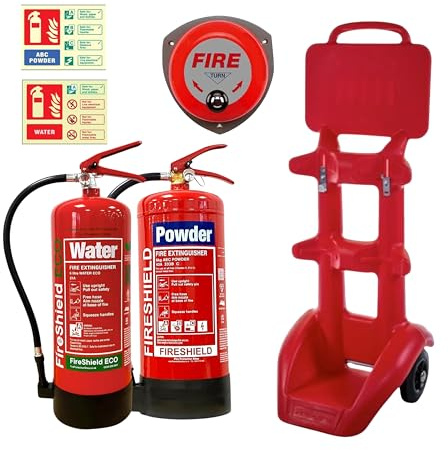 Fire Safety Pack For Construction Sites, Jonesco Firekart Trolley, Rotary Fire Alarm Bell, 6kg Powder Fire Extinguisher & 6ltr ECO Water Fire Extinguisher, Powder & Water Extinguisher ID Signs