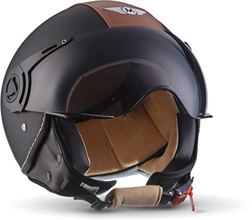 MOTO Helmets® H44 „Vintage Black“ · Jet-Helm · Motorrad-Helm Roller-Helm Scooter-Helm Bobber Mofa-Helm Chopper Retro Cruiser Vintage Pilot Biker · ECE Visier Schnellverschluss Tasche XS (53-54cm)