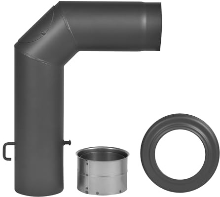 Firefix R150/set ugnsrörset av 2 mm tjockt stål (vinkelrörssats) i 150 mm diameter, för kaminer och eldplatser, 3 delar, svart