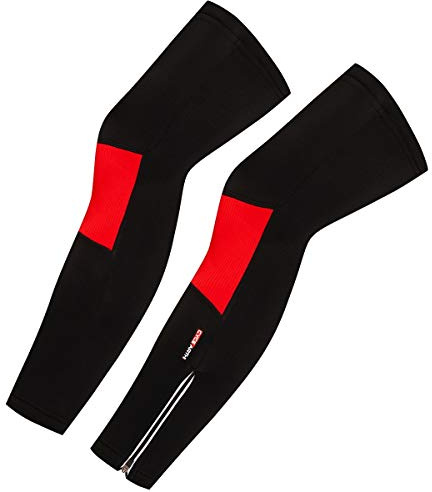 Cycearth Herren-Beinwärmer, Thermo-Fleece, warm, winddicht, für Mountainbikes, Rennrad,Schwarz+Rot,XXL