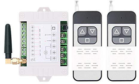 Motor Wireless Remote Control Switch 110V 220V AC 10A High Power Roller Shutter Door Electric Curtain Remote Forwards Reverse, Wide Voltage 85V-250V 433MHz RF Remote Control Relay