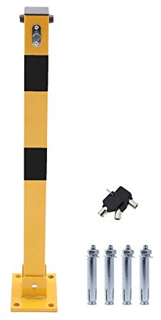 TOPWAY Parkplatzsperre Poller Parkpfosten für Autoparkplätze abschließbarer herunterklappbarer Parkplatz-Sperrpoller, Privater Parkplatz, gelbe und Schwarz, Oberes Schloss, 70cm Höhe