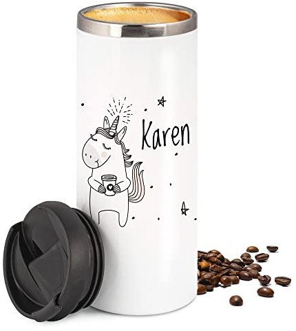 GRAZDesign Einhorn Thermobecher Kaffeebecher to go mit Namen auslaufsicher & warmhaltend, Coffee Becher, hält 4h heiss, personalisiertes Geschenk, Edelstahl 350ml
