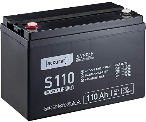 Accurat AGM Batterie S110-12V, 110Ah, zyklenfest, wartungsfrei, Blei Akku | VRLA Versorgungsbatterie, Solarbatterie, Bootsbatterie für Wohnmobil, Wohnwagen, Camper, Bootsbatterie, Mehr Sicherheit