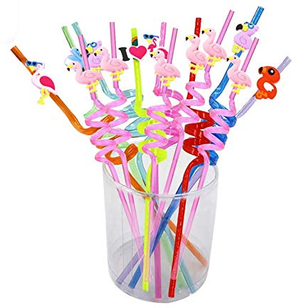 Dusenly 8 x Hawaii-Flamingo-Trinkhalme, wiederverwendbar, Kunststoff, Flamingo-Trinkhalme, Cocktail-Strohhalm, gebogen, für Hawaii, Luau, Sommer, Strand, Pool, Party-Dekorationen