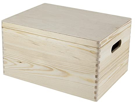 Holzfee Holzkiste 40 x 30 cm Kiste Holz mit Deckel mit und ohne Griffe Aufbewahrungsbox Allzweckkiste Holzbox Kiefer (mit Griffe)