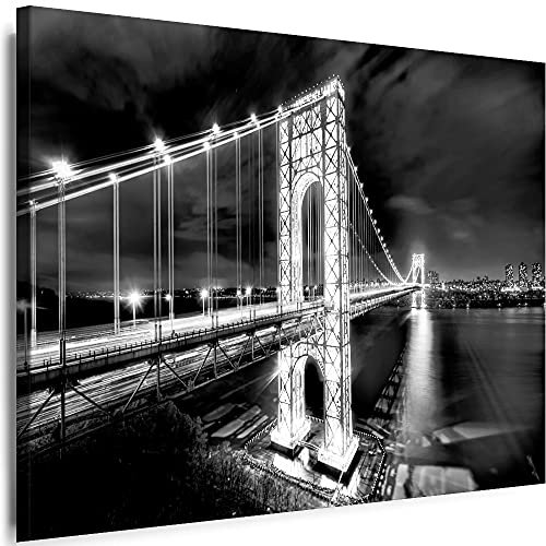 Myartstyle - Bilder Leinwand New York City Skyline Manhattan Brücke Bridge 80 x 60 cm Xxl - 1 Teilige WandBilder Art 3D Modern Kunstdrucke C-B-808-15