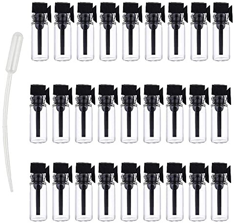 BasicPacking 100 pezzi 2 ml Mini Bottiglia di Profumo da Viaggio in Vetro con coperchi de Nero Fiala tester per Campioni di profumo, oli essenziali, aromaterapia + 10 x 0.5ml Pipetta