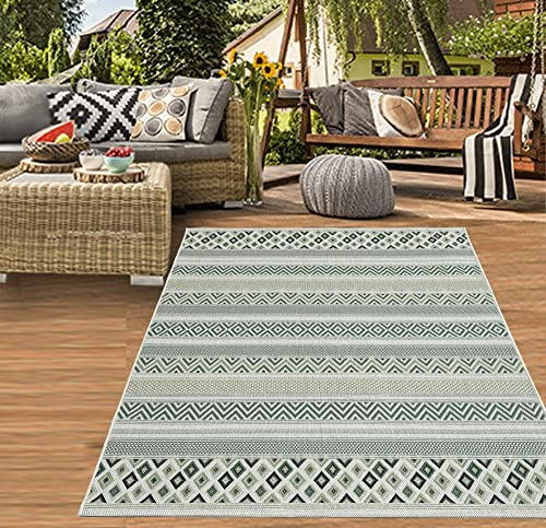 Teppich-Traum In- & Outdoor Teppich Sisal Optik Balkon Küche Wohnzimmer Terrasse gestreiftes Zickzack Rauten Diamantenmuster grün Sand Größe 60x110 cm