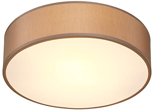 MONZANA® Deckenlampe Stoff Wohnzimmer Schlafzimmer E27 Taupe 38cm Rund 2-Flammig 40W Lampe Flur Küche Deckenstrahler Deckenleuchte Stoffdeckenlampe