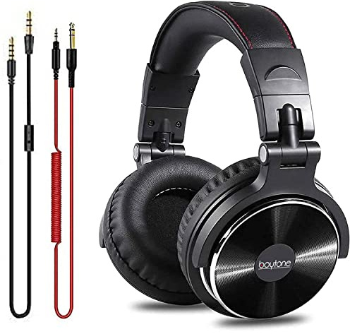 Boytone BT-10BK Wired Over Ear Headphones Studio Monitor & Mixing DJ Stereo Headsets with 50mm Drivers and 1/4 to 3.5mm Audio Jack, Foldable for Computer Audio Mixer, DJ Headphone