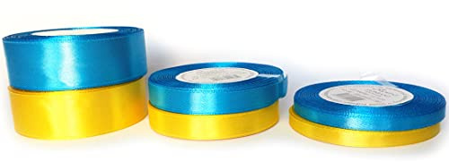 Set zwei Farben Gelb und Aquablau Blau Satinband Schleifenband Dekoband Band Bastelband Zierband Satin Ukraine Ukrainian 0,11€/M (Set 6-12-25mm)
