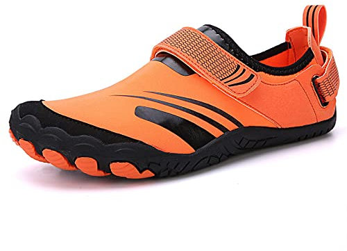VISIONO Wasserschuhe,Sommer-Unisex-Schwimmwasserschuhe Magischer Aufkleber Orange Modestreifen Surfschuhe Am Meer Schnell Trocknend Barfußschuhe Gummisohle Geeignet Zum Strandklettern, 42/43 Eu