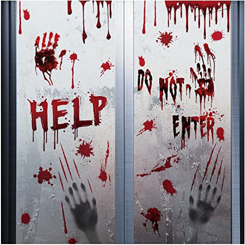SHOKAN Halloween Dekoration - 6 Bögen Fensterbilder mit blutigen Handabdrücken, wiederverwendbare Wände, Boden und Fensteraufkleber für Halloween Party