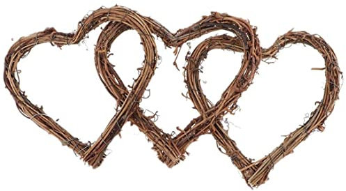 VONGLYHOO Natural Rattan Heart Wreath, 15CM 3PCS, Rustic Wicker Wall Decor for Wedding, Party, Home & Garden Decoration
