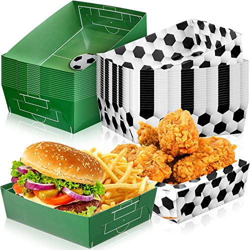 Sawysine 36 Pack Soccer Party Favors Large Soccer Plates 5lb Paper Serving Trays Nachos Food Boats Disposable Bowls for Carnival Birthday Party Decorations