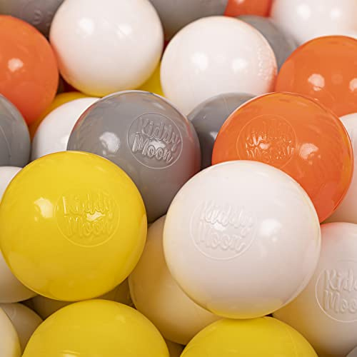 KiddyMoon Barnbollar för babybollar, plastbollar diameter 6 cm, gul/vit/grå/orange, 1200 bollar/6 cm