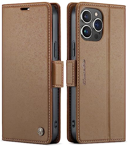 QLTYPRI Hülle für iPhone 13 Pro Max mit RFID Schutz, Vintage Leder Handyhülle mit Kartenfach Ständer PU Ledertasche Stoßfeste Flip Wallet Case Kompatibel mit iPhone 13 Pro Max - Braun