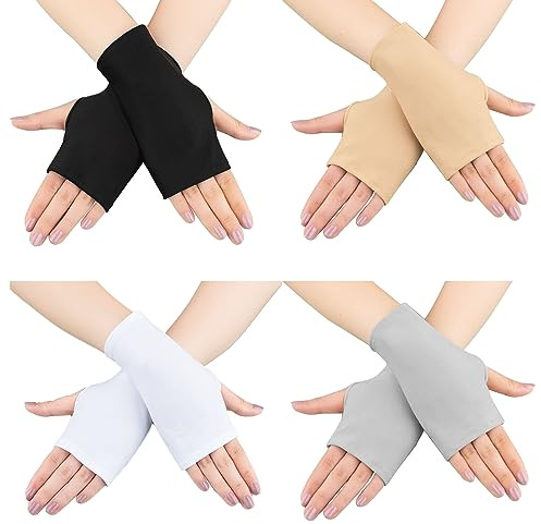 KAYEF 4 paires de gants de protection solaire doigts ouverts Gants femmes doigts ouverts gants UV Gants poignet légers doigts ouverts gants antidérapants protection solaire conduite voiture extérieur