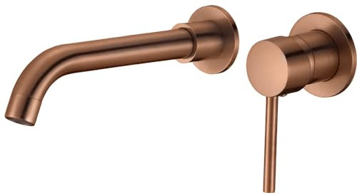 VALAZ Grifo Lavabo Rosa Cepillado Protección PVD Empotrado | Grifo Lavabo Monomando, Mezclador Agua Fría y Caliente, Ahorro de Agua | Instalación Fácil | Latón, Inoxidable, Caño 21 cm, Serie Guadiana