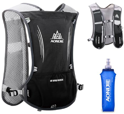 TRIWONDER 5L Ultraleichter Trinkrucksack, Trail Run Rucksack Trinkweste, Hydration Pack Fahrradrucksack für Marathon, Laufen, Camping, Wandern (Schwarz - mit 500ml Trinkflasche, Einheitsgröße)
