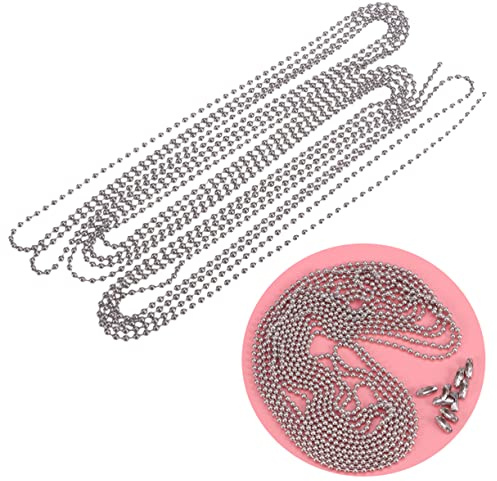 3 Meters Ball Chain Necklace 10 Connectors Stainless Steel Silver | Adjustable Length, Bead Chain with Connector, Jewellery Making for Bottle Pendant Necklaces and Key Chains