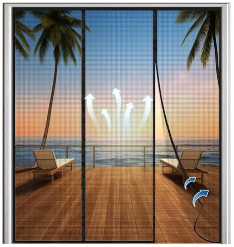 Magnetic Door Screen Fly Insect Screen Mesh Door Curtain Top-to-Bottom Seal Shuts Automatically Easy to Install Without Drilling (Black), 220×250cm