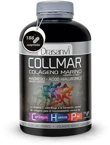 DRASANVI COLAGENO HIDROLIZADO con Ácido Hialurónico, Magnesio y Vitamina C Natural - Huesos y Articulaciones - Colágeno Marino 3.900 mg/día | 186 comp = 31 días | Sabor Vainilla