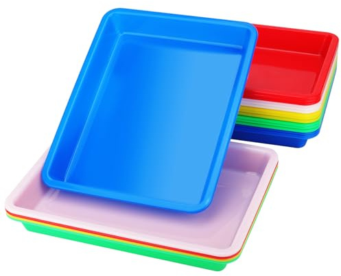JOIKIT 20 vassoi artistici in plastica, 28 x 21,5 x 3 cm, vassoi artistici in cinque colori, grandi vassoi sensoriali per attività artigianali, fai da te, rosso, giallo, blu, verde, bianco